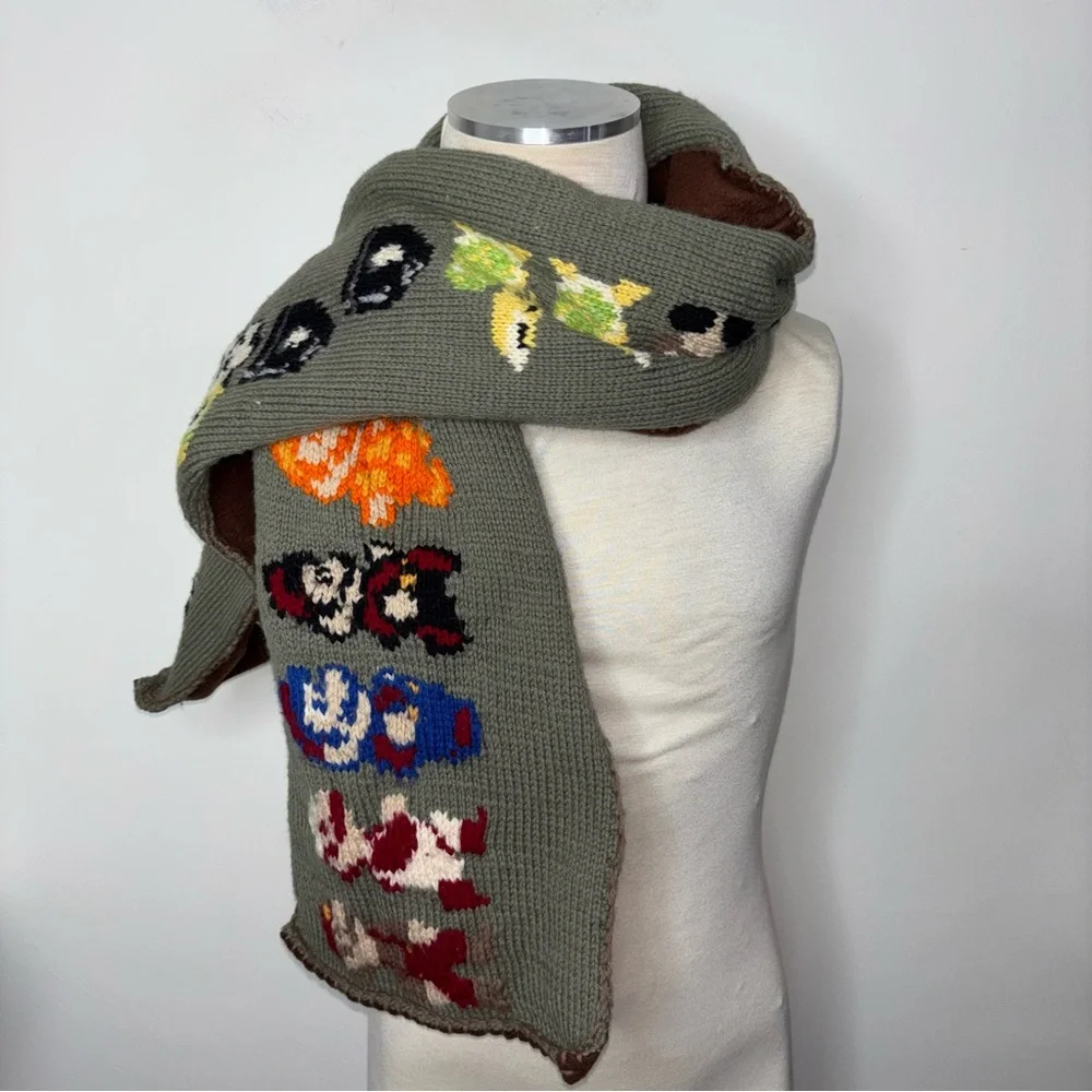 Hand Knit Super Mario Bros Themed Scarf 10” X 64” OOAK